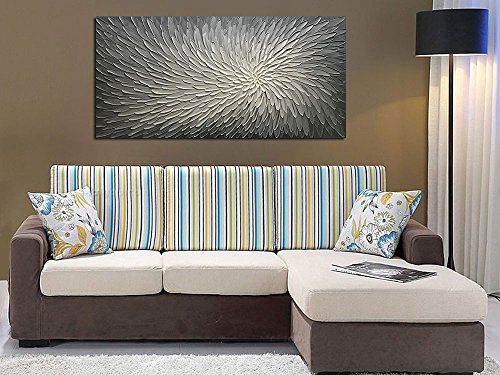 Amei Art Paintings, 24X48 Inch Paintings Oil Hand Painting 3D Hand-Painted On Canvas Abstract Artwork Art Wood Inside Framed Hanging Wall Decoration Textured Abstract Oil Painting (Elegant Gray)