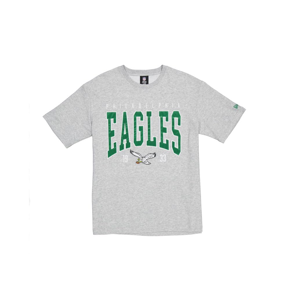 PHILADELPHIA EAGLES New Era Cap NFL Oversized T-Shirt Satin Applique Patch Logo Heather Gray Unisex