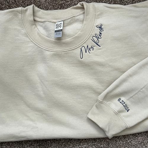 Custom Embroidered Mrs Sweatshirt,Custom Mrs. Last Name Sweatshirt,Custom Date On Sleeve,Bride to Be,Gift for Her,Future Mrs Hoodie,Engagement Gifts,Matching Couple Sweatshirt,Gift for Valentine3