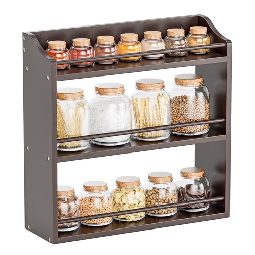 STELLSTAR Étagère à épices en bois de bambou à 3 niveaux, bouteilles d’assaisonnement, bocaux, étagère de rangement pour épices, comptoir de cuisine...