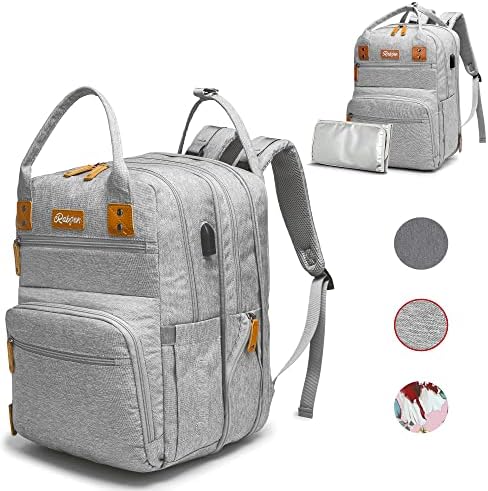 Rabjen Diaper Bag Backpack, Transformable Baby Bag, Spacious Enough for Twins' Stuff, Multifunction Back Pack