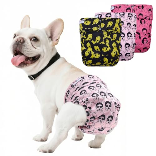 Image of Female Dog Diapers Reusable No Tail Hole Period Panties Washable 3 Pack Diapers Female for Docked-Tail Frenchie French Bulldog Boston Terrier Without Tail U-WWD06S