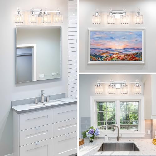 Image of Lxybcce Bathroom Vanity Lights Over Mirror - Easy Installation with Clear Guide, 4-Light Shadow-Free Design, Chrome Crystal Finish - for Modern Home Bathroom Lighting Fixtures in DIY Projects
