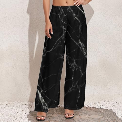 VOSERY Palazzo Pants for Women - Black Marble Comfy Casual Womens Wide Leg Pants Baggy Lounge Pants3