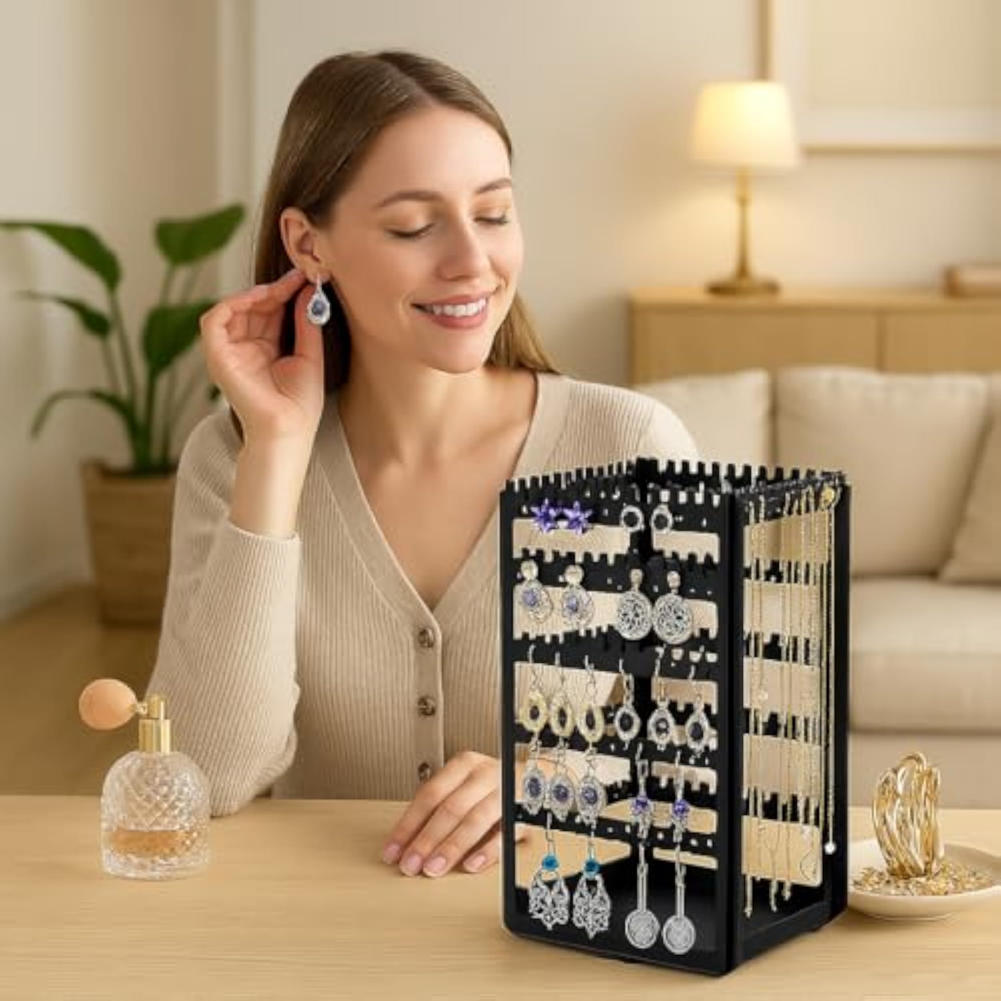 Plastic Rotating Earrings Stand Jewelry Display Organizer