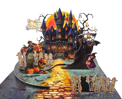 CUTPOPUP Night Castle Pop Up Halloween Cards, Trick or Treat, 3D Halloween Greeting Card with Envelopes for Family Members, Friends, Her, Wife, Him, Husband, Mom, Mum (Night Castle24) US8-SD217UK