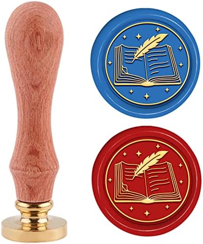 PandaHall Book Wax Seal Stamp Kit, 30mm Notebook Wax Sealing Stamp Removable Retro Brass Head Stamp with Wooden Handle for Wedding Envelopes Invitation Card Wine Package Decoration Gift Wrapping