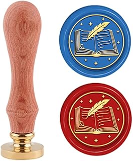 PandaHall Book Wax Seal Stamp Kit, 30mm Notebook Wax Sealing Stamp Removable Retro Brass Head Stamp with Wooden Handle for Wedding Envelopes Invitation Card Wine Package Decoration Gift Wrapping
