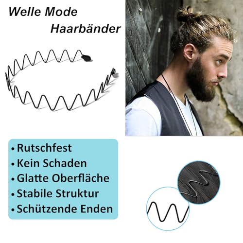 LERNOU Metall-Stirnband, Rutschfest Sport-Wellen Haarreifen Schwarz Mode Haarbänder für Männer und Frauen, Haarband für Outdoor Sports Yoga, 3 Stück