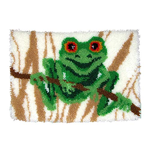 SxLingerie Latch Hook Kit Tapis Faire des Kits Imprimés avec Motif De Grenouille Crochet Crochet Broderie Tapis Ensemble pour Kid Adultes Débutants 52cm X 38cm,A Cover