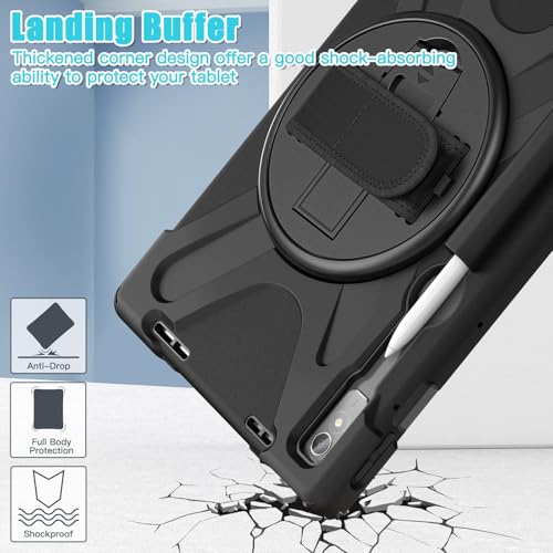 Image of Junfire for Lenovo Tab P11 Pro Gen 2 Case 11.2 inch, Shockproof Rugged Case for Lenovo P11 Pro (2nd Gen) 2022 Tablet with 360 Rotating Kickstand Hand Strap Shoulder Belt for TB-132FU /TB-138FC-Black