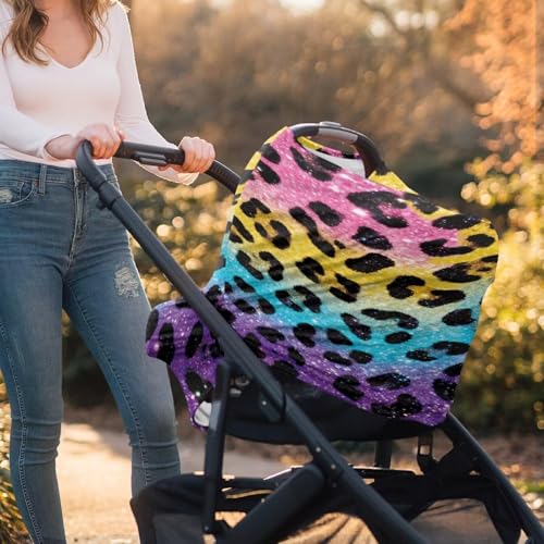 Image of Forchrinse Colourful Leopard Print Car Seat Cover for Babies,Soft and Breathable Breastfeeding Nursing Cover Infant Carseat Canopy Stroller Cover for Boys Girls