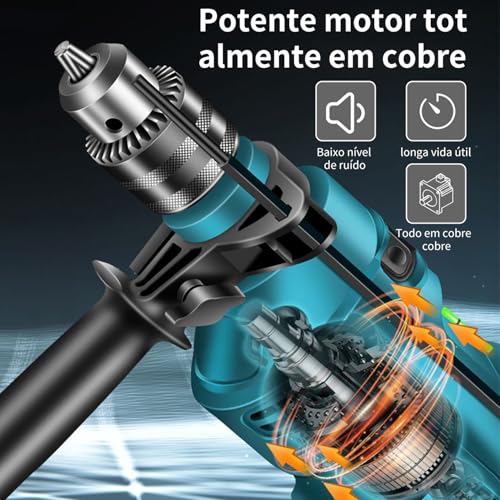Furadeira de Impacto com Maleta, 1500w Parafusadeira 13mm,Ponteira Talhadeira Brocas (220, Volts)