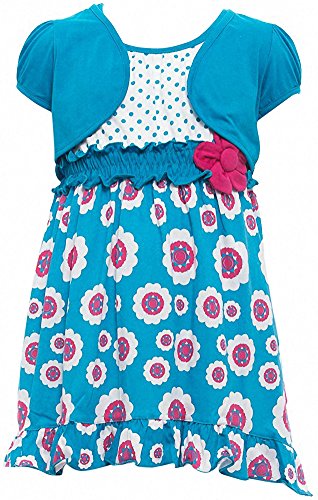 Image of ToBeInStyle Girls Two Piece Short Sleeve Dress and Matching Bolero Crop Cardigan Assorted Prints Cotton Blend Summer Outfit