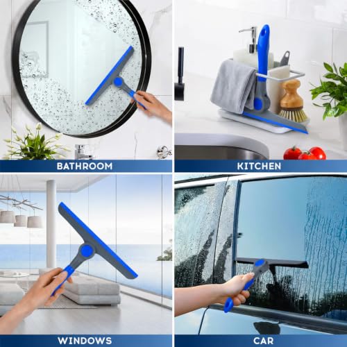 Image of DSV Standard 10 inch Heavy Duty Blue, Grey Window Cleaning Squeegee, Handheld Squeegee for Glass Doors, Windows, Car Windshields & More
