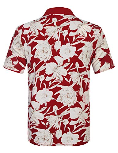 URRU Men's Short Sleeve Polo Shirt Slim Fit Casual Striped T Shirt Wine Red M - Thumbnail 4