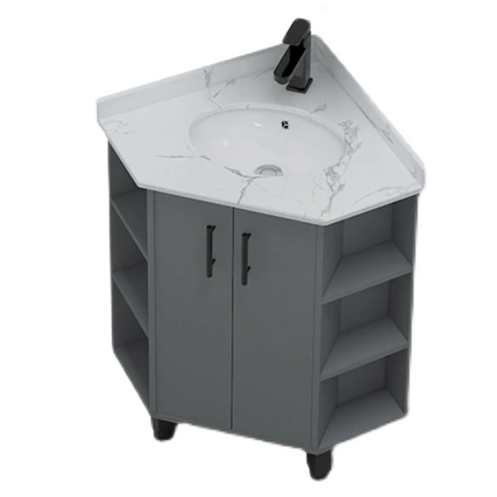 GLJTUO Corner Bathroom Sink Vanity Cabinet with Storage Container Freestanding Ceramic Washbasin for Kitchen Home,One Color-55cm/21.6in