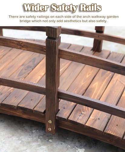 Pont de jardin en bois - Décoration extérieure avec rails latéraux pour aménagement paysager de ruisseaux et d'étangs