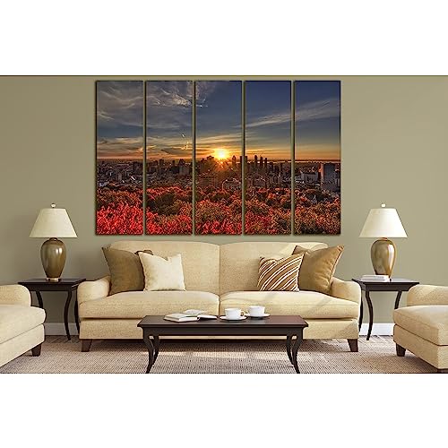 Cuadro impreso en lienzo ZELLART de 5 paneles 90x60cm de atardecer en la ciudad №SL280
