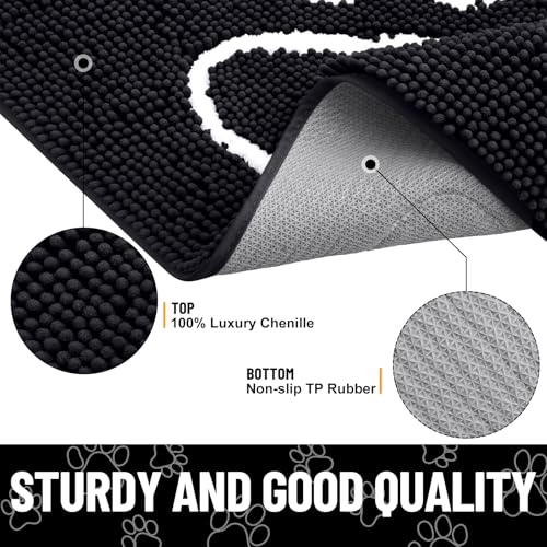 Image of Smiry Dog Door Mat for Muddy Paws, Absorbent Dirt Trapper Non Slip Quick Dry Washable Chenille Mat for Mud Dogs, Entry Rug for Indoor and Outdoor (40x24 Inches, Black and White)