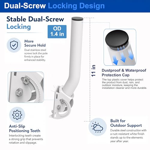 Image of Wireless Bridge Mount, 4-Pack 11 in Dual Screw Locking J Pole Mounting Bracket for Wall or Pole, 160 Angle Adjustable, 1.38 in OD, for Outdoor Point to Point AP Access Point CPE Extender Repeater