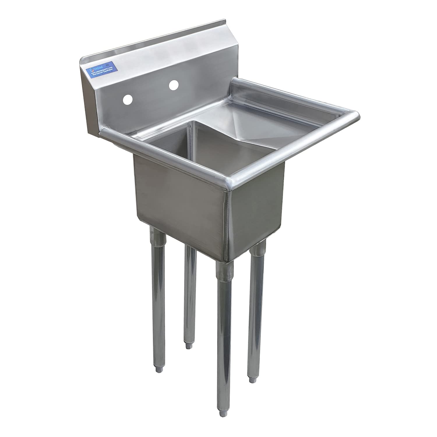 One Compartment Stainless Steel Commercial Kitchen Prep &amp; Utility Sink with 10” Right Drainboards | Bowl Size 10" x 14" X 10" | NSF
