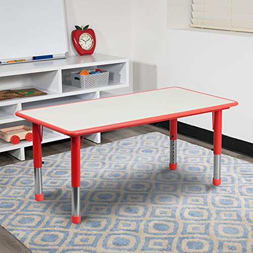 Flash Furniture Wren 23.625''W X 47.25''L Rectangular Red Plastic Height Adjustable Activity Table With Grey Top #TOP1
