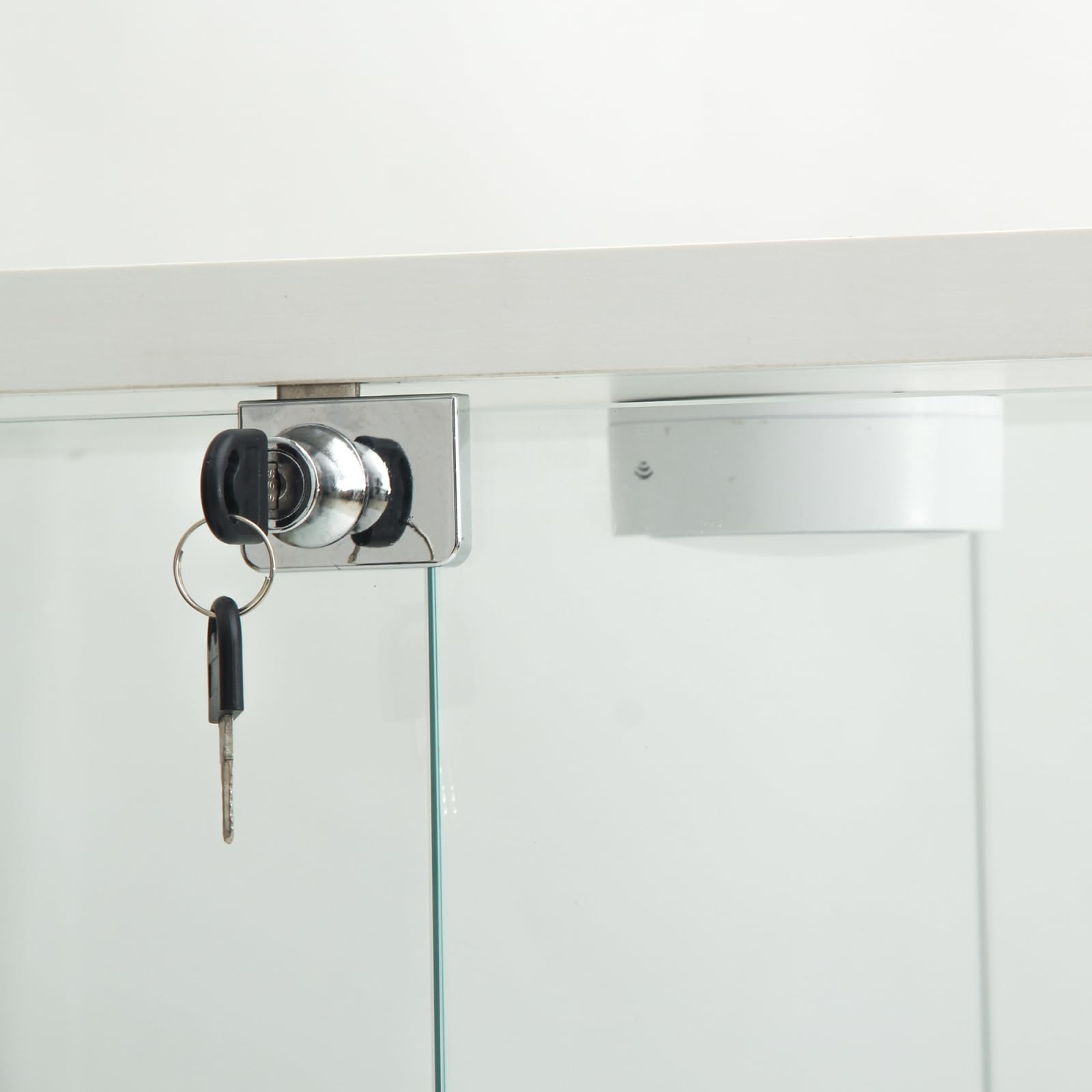 Vitrina de cristal con LED, armario de colección moderno de cristal de cuatro capas, transparente armadura de cristal con puerta y cerradura, vitrina de colección para el bar, salón (doble puerta,