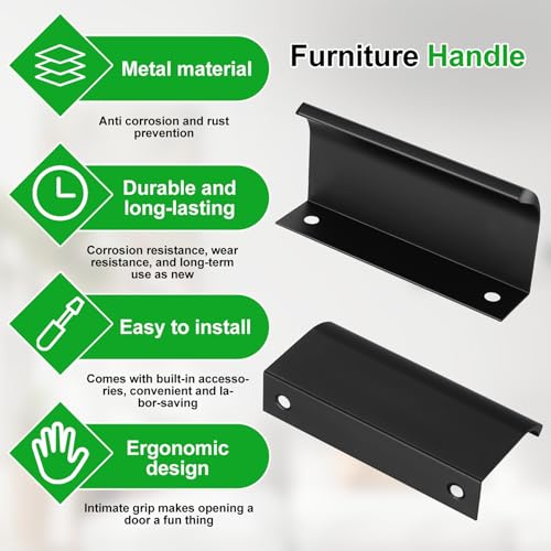 JJWUYUE 8 Pcs Kitchen Cupboard Handles, 80mm Concealed Cabinet Handle, Invisible Finger Edge Pull Curved Knob for Wardrobe Drawer Black - Image 4