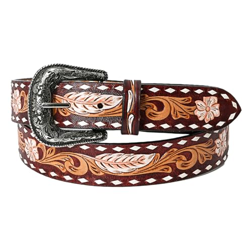 American Darling Medium Beautifully Hand Tooled Brown Genuine Leather Belt Men and Women Western with Removable Buckle