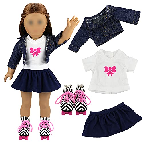 Miunana 2 Sets Kleidung & 2 Schuhe Schlittschuhe für 45-50 cm Puppe 18 Inch Doll Puppen American Girl Doll Stehpuppen… – Bild 6