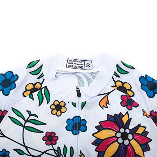 Weimostar Women's Cycling Bike Jersey Long Sleeve with 3 Rear Pockets,Cycling Biking Shirt Full Zipper Breathable Quick Dry White Flowers Size S - Thumbnail 4
