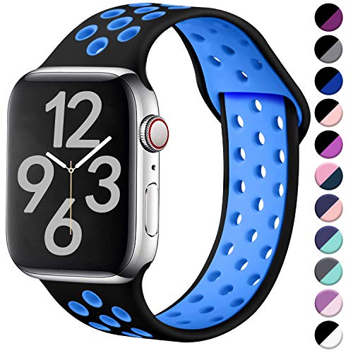 Hamile Correa para Apple Watch 42mm 44mm, Doble Color Pulsera de Repuesto de Silicona Suave Transpirable Correa para Apple Watch Series 5/4/3/2/1, M/L Negro/Azul