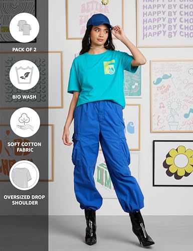 Image of Amazon Brand - Symbol Women Cotton Stretch Oversized Fit Round Neck Half Sleeve T-Shirt (Available in Plus Sizes)