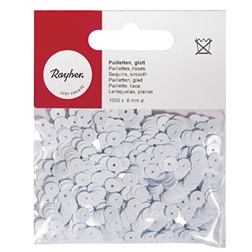 Rayher 3920002 Lentejuelas, Lisas, 6 mm de diámetro, 1000 Unidades, Color Blanco