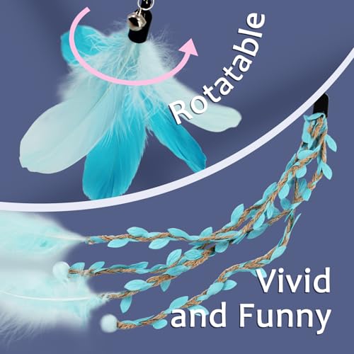SONGWAY Cat Feather Wand Stick Toy, 7 Pcs Cat Feather Toys, 1 Retractable Teaser Wand with 6 Tassel Dragonfly Cat Toy Refills - Image 3