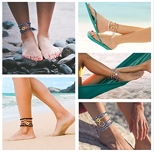 Top Plaza 4 Pcs Summer Surfer Wave Anklet Bracelets for Women Adjustable Strand Braided String Rope Bracelets Sunflower Friendship Bracelets Ocean Beach Jewelry for Women Teen Girls - Image 8