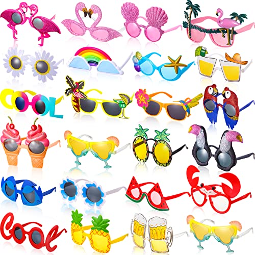Frienda 24 Pairs Hawaiian Luau Party Sunglasses, Funny Summer Glasses, Tropical Luau Beach Props, Hawaiian Cool Pool Party Favors (Cute Style)
