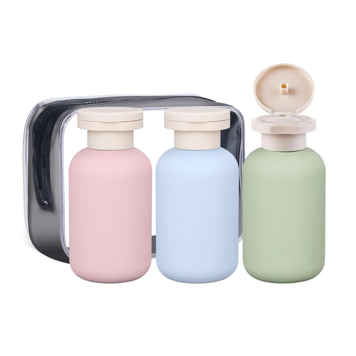 maycreate MAYCREATE® 3Pcs Flip-up Travel Bottles 100ML Travel Bottle Kit for Toiletries Dispenser with Storage Zipper Bag, Leaking Proof & Reusable, Fashion 3-Color Toiletry Bottles for Lotion Cream Shampoo-picture-7