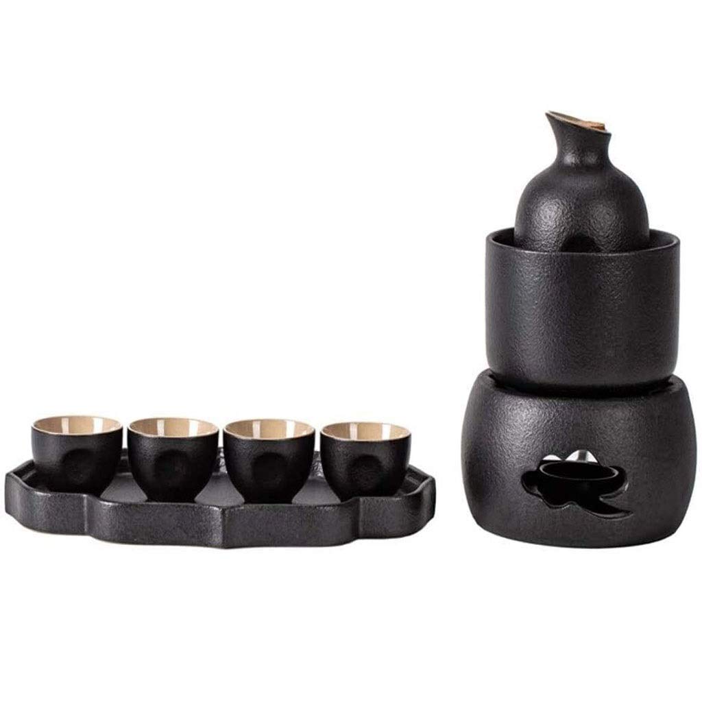 Ensemble de 8 Tasses à saké Traditionnelles en céramique émaillée Noire, Verre à vin Artisanal (avec Four à Bougie et Isolation) Meilleur Cadeau pour Le Service de saké Chaud/Froid