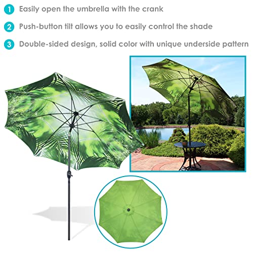 Sunnydaze 9-Foot Outdoor Patio Umbrella - Inside Out Market Style With Push Button Tilt And Crank - Aluminum Pole And Polyester Canopy - Green Tropical Leaf Design #TOP3