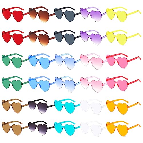 30 Pairs Heart Shaped Sunglasses, Valentine's Day Sunglasses, Candy Color Frameless Heart Glasses, Frameless Hearts Glasses Bulk for Party Favor Valentines Day