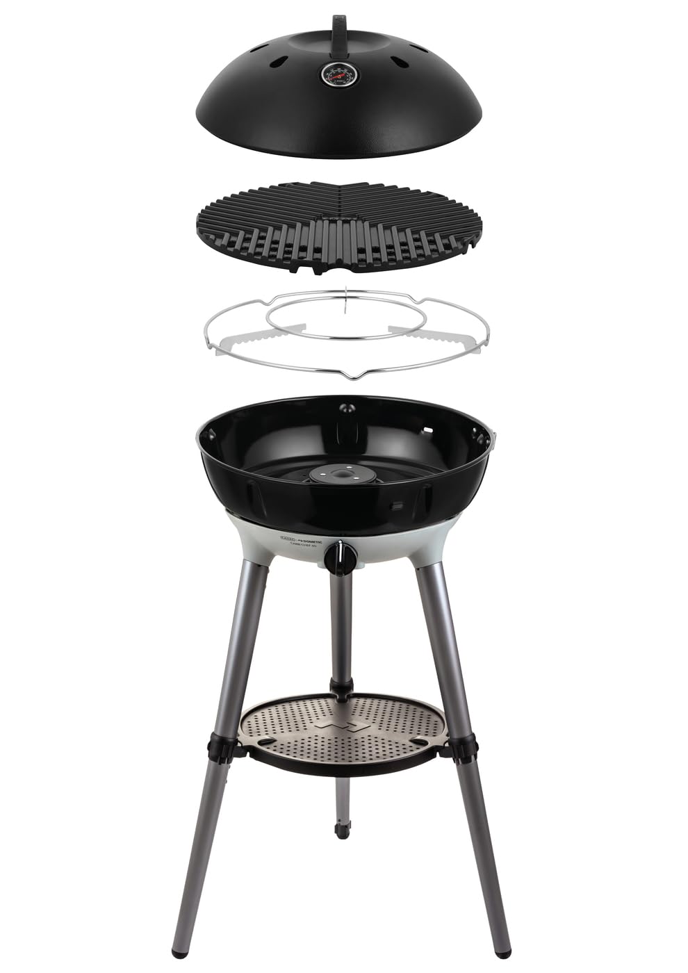 Carri Chef 40 BBQ QR, Portable Gas BBQ Grill, Ceramic GreenGrill Coating, 39cm Grid, Dual Height Legs, Dome Lid with Thermometer, Storage Bag Included