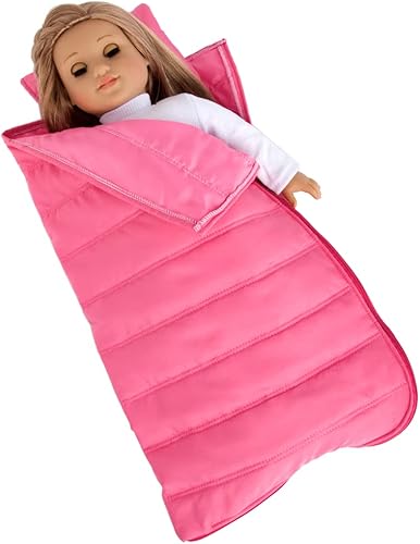 DreamWorld Collections Slumber Party - Saco de dormir rosa con almohada - Se adapta a muñecas de 18 pulgadas, accesorios de muñeca de 18 pulgadas