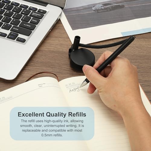 PATIKIL 6Pcs Sicherer Stift mit Klebebandkette und Sicherem Stifthalter, Empfangstresenstifte Schreibtischstift Schwarze Tintenfüllungen für Büro Zuhause Büromaterial, Runde Basis, Blau