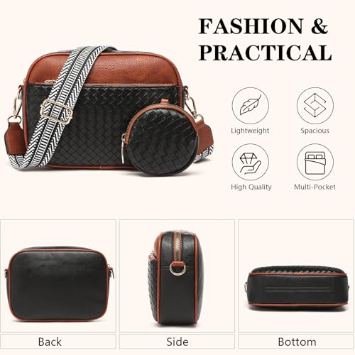 Image of Crossbody Bags for Women Vegan Leather Small Purses with Detachable Coin Pouch Adjustable Guitar Wide Strap