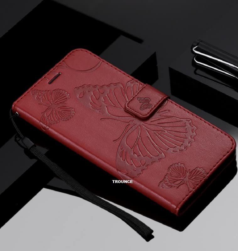 Image of TROUNCE Butterfly Embossing Shock Proof Flip Cover with Card Cash Holder Wallet Case & Magnetic Lock|Mobile Cover|Back Cover- Red for Samsung Galaxy A54 5G