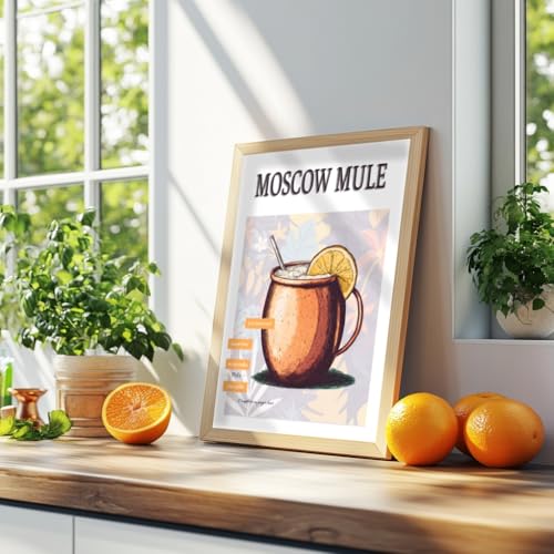 Poster recette Moscow Mule et illustration de cocktail au gingembre pour décoration murale cuisine