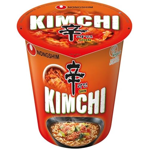 Nong Shim Instantnudeln Kimchi Ramen – Koreanische Ramen Cup Suppe - schnelle Zubereitung – 12er Vorteilspack à 75g