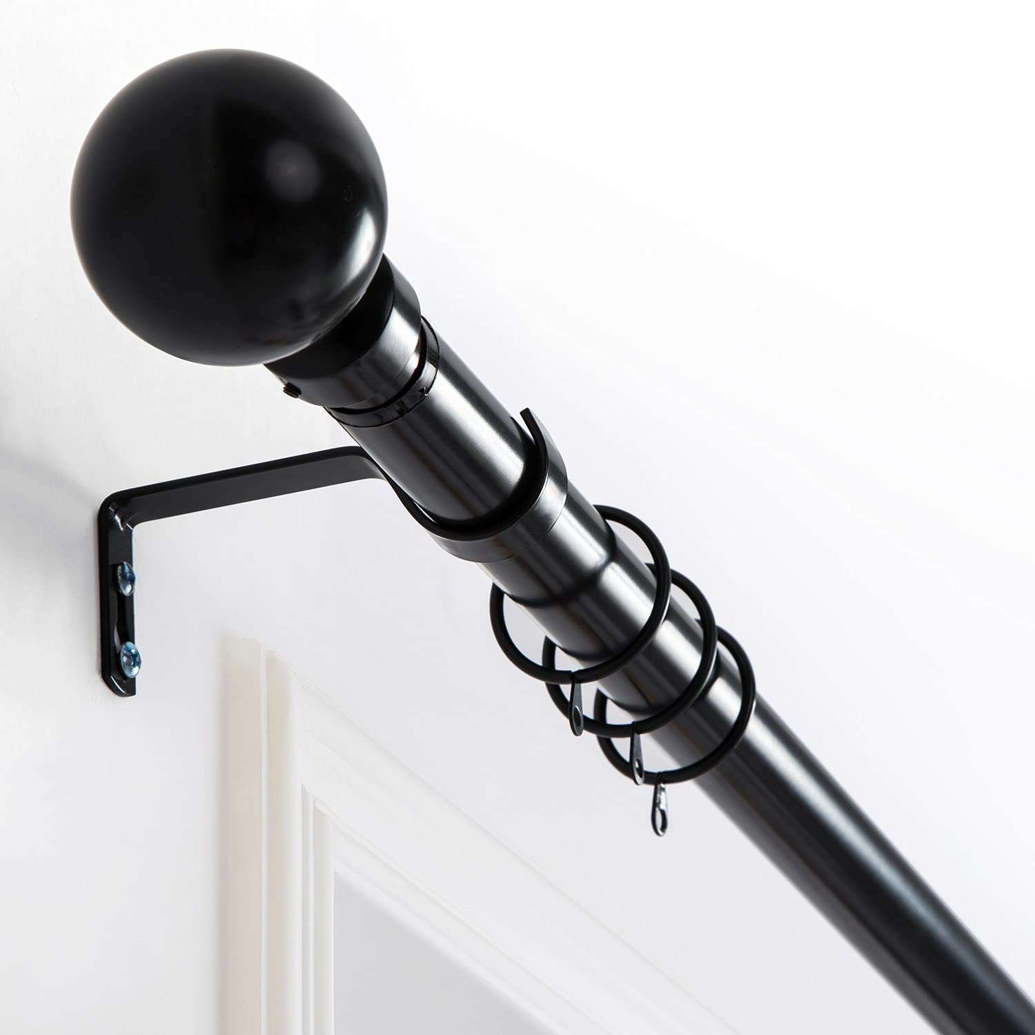 Oxford Homeware Curtain Poles Metal Extendable - Durable Plain Ball Curtain Pole Set Includes Finials, Rings, Brackets & Fittings (Matte Black, 120-210 Cm, 48 Inches to 83 Inches) โ image 1